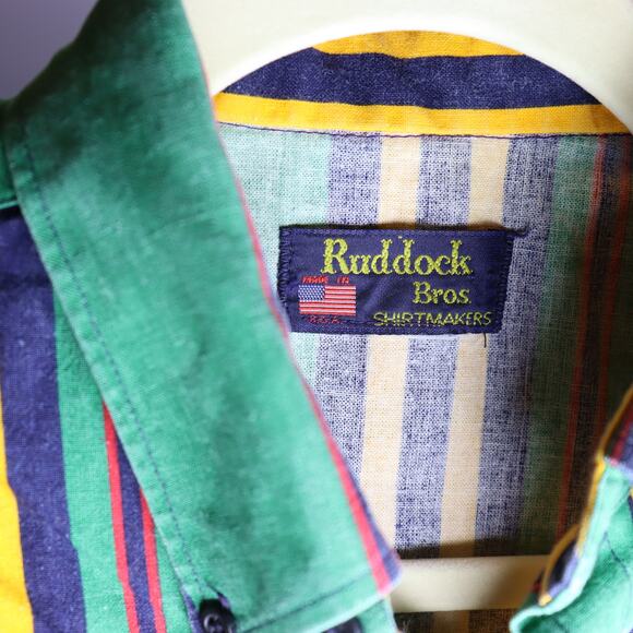 Ruddock Bros Striped Western Shirt Green Yellow Made in USA Sz M - Picture 5 of 5